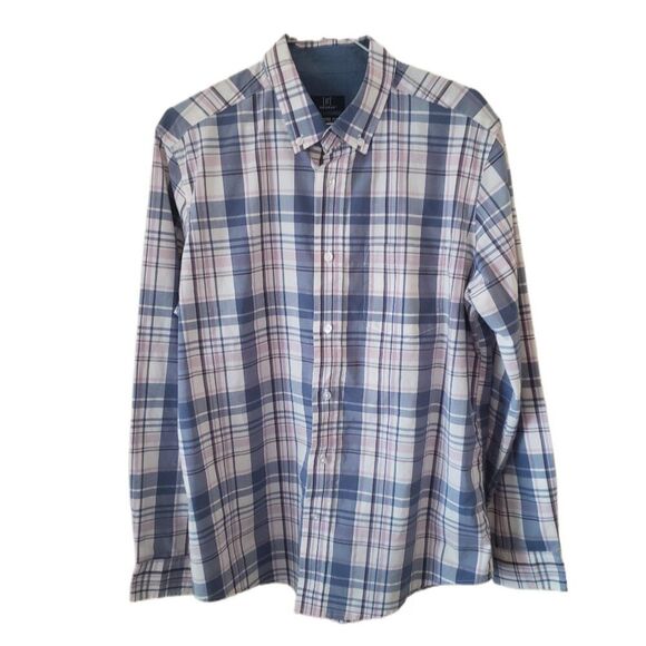 George Men's Classic Fit Checker Button Down Long Sleeve Shirt with Pocket - Picture 1 of 4